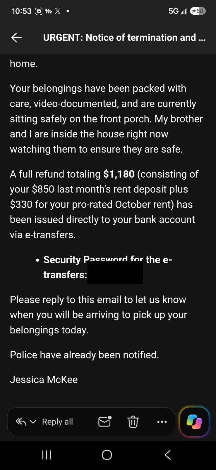 Termination email, bottom half