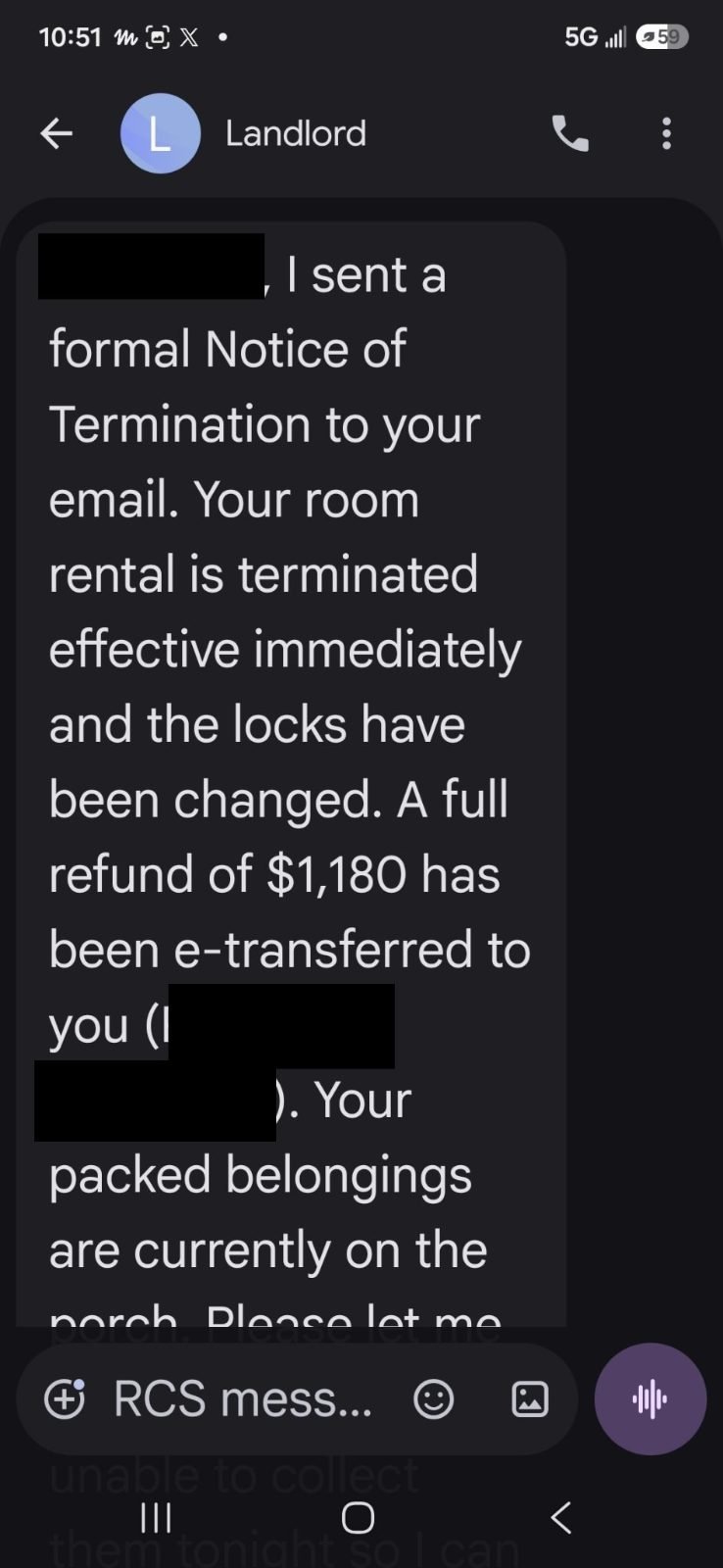 Landlord's text message, part 1